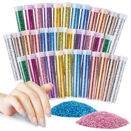 MAQIHAN 36 PCS Ultra Fine Glitter for Crafts - Rainbow Glitter Powder Set of 12 Colors for Resin, Slime, Nail Art, Body & Face - görsel 2