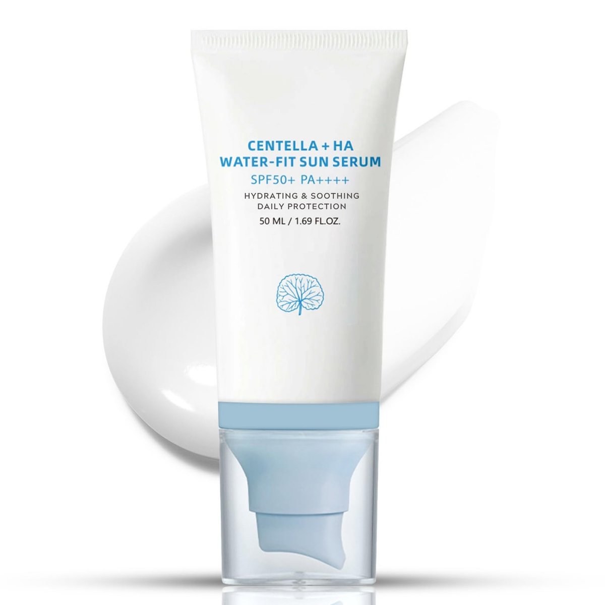 ISHERBIN Centellá Sunscreen SPF 50 - Hyalu Cica Water-Fit Sun Serum for Face, Long-Lasting Protection, No White Cast, Korean Sunscreen (Blue 1, 1.69 Fl Oz) Avelisse