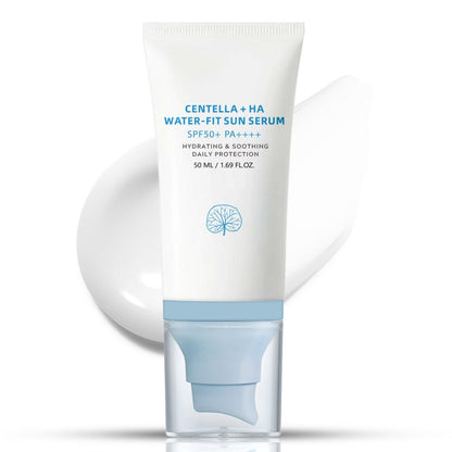 ISHERBIN Centellá Sunscreen SPF 50 - Hyalu Cica Water-Fit Sun Serum for Face, Long-Lasting Protection, No White Cast, Korean Sunscreen (Blue 1, 1.69 Fl Oz) Avelisse