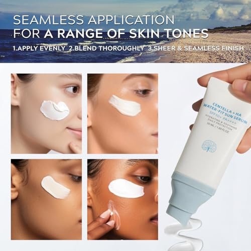 ISHERBIN Centellá Sunscreen SPF 50 - Hyalu Cica Water-Fit Sun Serum for Face, Long-Lasting Protection, No White Cast, Korean Sunscreen (Blue 1, 1.69 Fl Oz) Avelisse