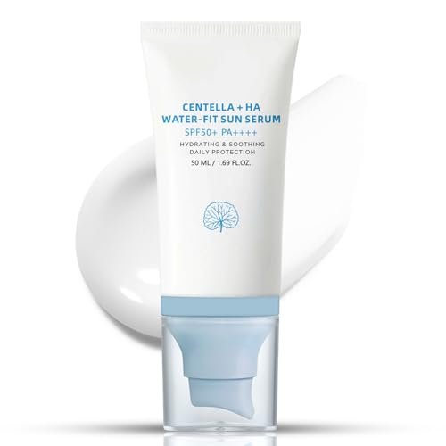 ISHERBIN Centellá Sunscreen SPF 50 - Hyalu Cica Water-Fit Sun Serum for Face, Long-Lasting Protection, No White Cast, Korean Sunscreen (Blue 1, 1.69 Fl Oz) Avelisse