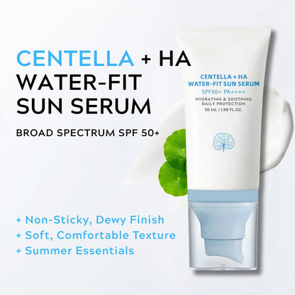 ISHERBIN Centellá Sunscreen SPF 50 - Hyalu Cica Water-Fit Sun Serum for Face, Long-Lasting Protection, No White Cast, Korean Sunscreen (Blue 1, 1.69 Fl Oz) Avelisse