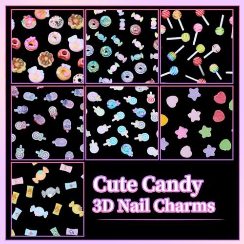 3D Candy Nail Charms for Acrylic Nails - Multi Color Lollipop Donuts Bears Sweet Cute Nail Charms Star Heart Gummy Candy Jewelry for Nail Art DIY Decorations - görsel 6