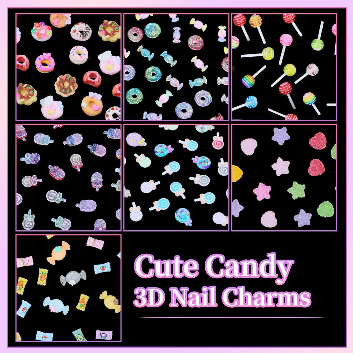 3D Candy Nail Charms for Acrylic Nails - Multi Color Lollipop Donuts Bears Sweet Cute Nail Charms Star Heart Gummy Candy Jewelry for Nail Art DIY Decorations - görsel 5