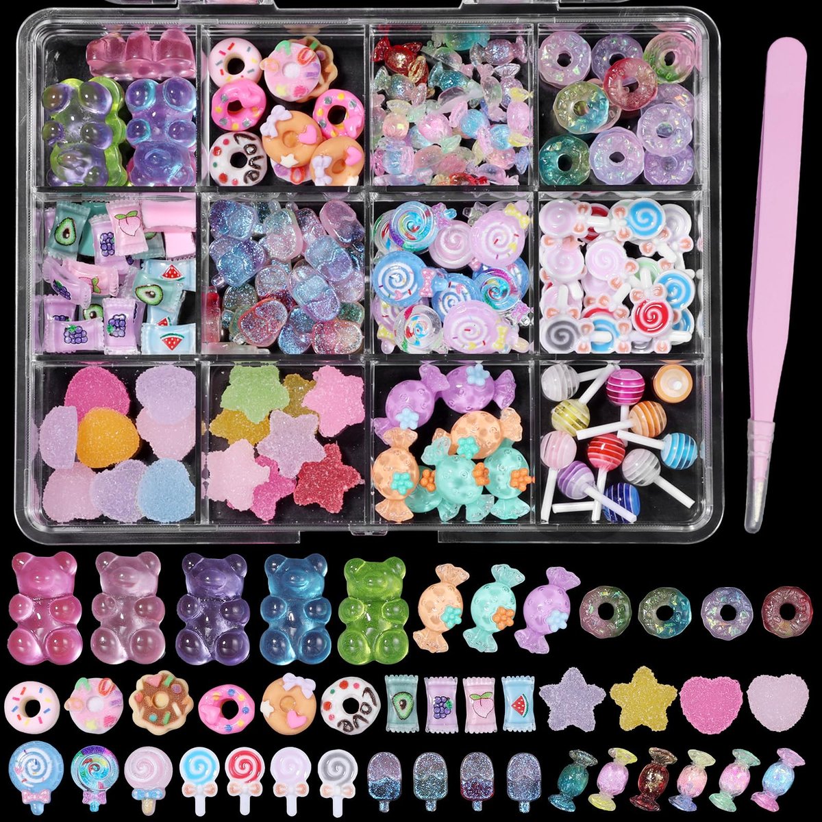 3D Candy Nail Charms for Acrylic Nails - Multi Color Lollipop Donuts Bears Sweet Cute Nail Charms Star Heart Gummy Candy Jewelry for Nail Art DIY Decorations - görsel 1