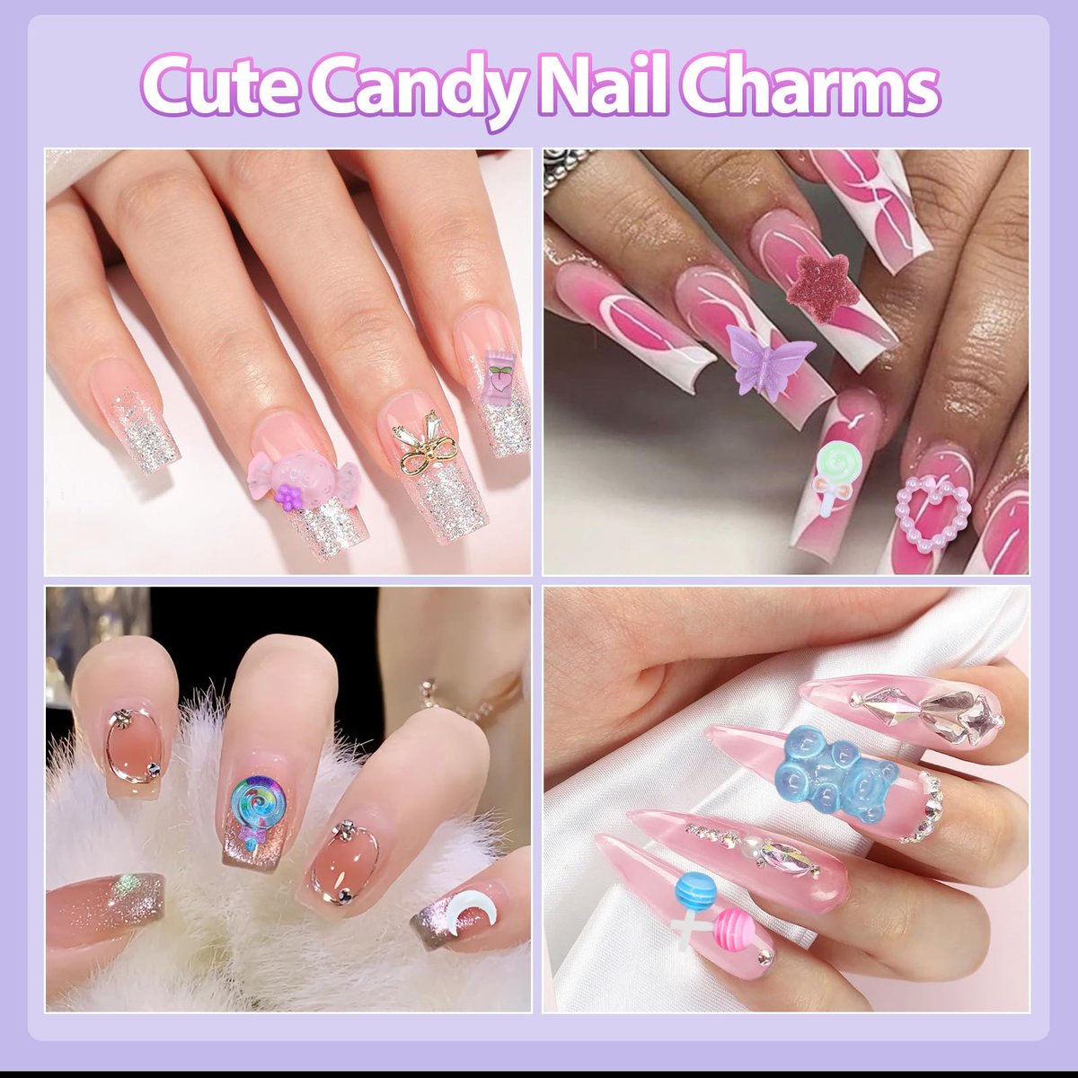 3D Candy Nail Charms for Acrylic Nails - Multi Color Lollipop Donuts Bears Sweet Cute Nail Charms Star Heart Gummy Candy Jewelry for Nail Art DIY Decorations - görsel 11
