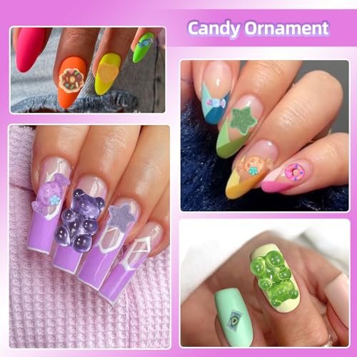 3D Candy Nail Charms for Acrylic Nails - Multi Color Lollipop Donuts Bears Sweet Cute Nail Charms Star Heart Gummy Candy Jewelry for Nail Art DIY Decorations - görsel 10