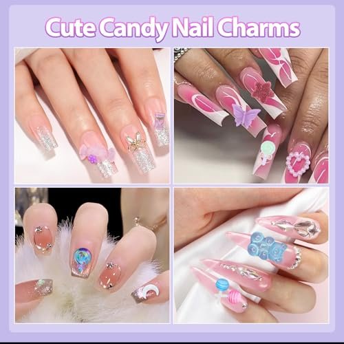 3D Candy Nail Charms for Acrylic Nails - Multi Color Lollipop Donuts Bears Sweet Cute Nail Charms Star Heart Gummy Candy Jewelry for Nail Art DIY Decorations - görsel 12