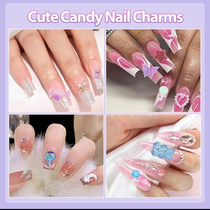 3D Candy Nail Charms for Acrylic Nails - Multi Color Lollipop Donuts Bears Sweet Cute Nail Charms Star Heart Gummy Candy Jewelry for Nail Art DIY Decorations