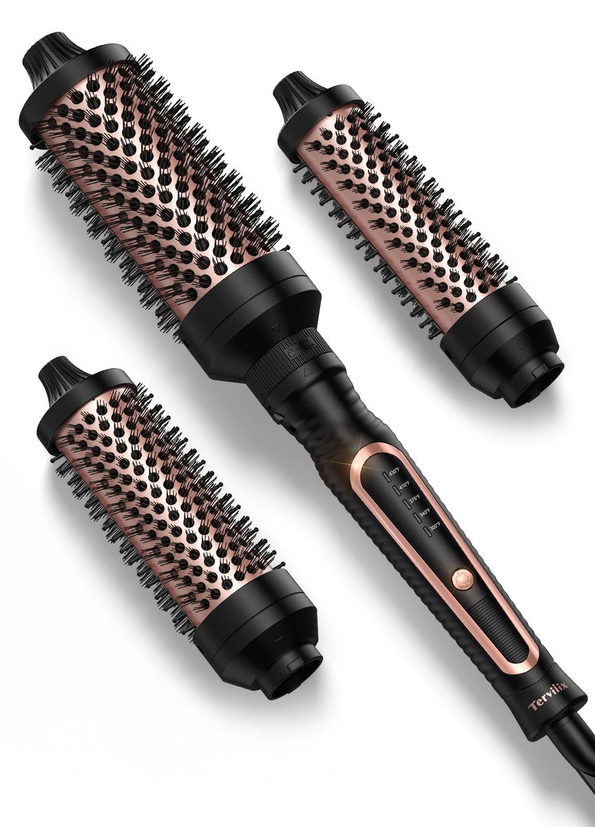 Terviiix PRO Thermal Brush Set for Voluminous Style – Non-Blowing Heated Round Brush with Adjustable Temp, 3-in-1 Curling Brush with Detachable Heads (1.25", 1.5", 1.77"), 20S Fast Heating with Dual MCH Avelisse
