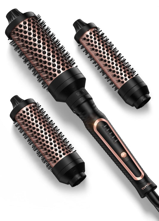 Terviiix PRO Thermal Brush Set for Voluminous Style – Non-Blowing Heated Round Brush with Adjustable Temp, 3-in-1 Curling Brush with Detachable Heads (1.25", 1.5", 1.77"), 20S Fast Heating with Dual MCH Avelisse