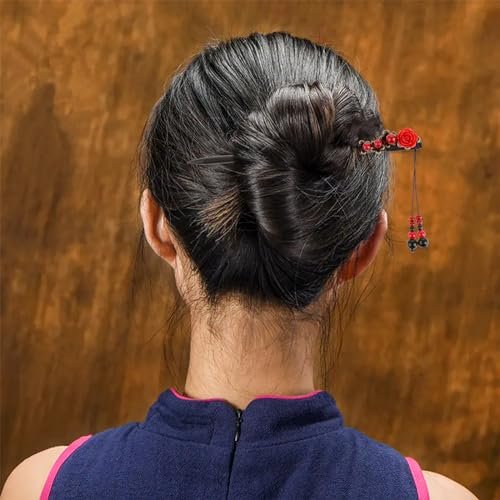 2 Pack Chinese Hair Sticks - Retro Wooden Hairpins with Flower Design, Handmade Hair Chopsticks for Long Hair - görsel 12