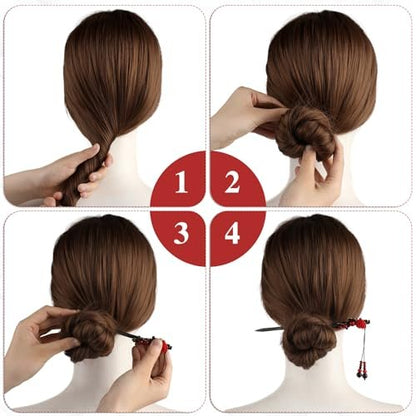 2 Pack Chinese Hair Sticks - Retro Wooden Hairpins with Flower Design, Handmade Hair Chopsticks for Long Hair