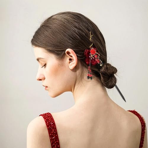 2 Pack Chinese Hair Sticks - Retro Wooden Hairpins with Flower Design, Handmade Hair Chopsticks for Long Hair - görsel 14
