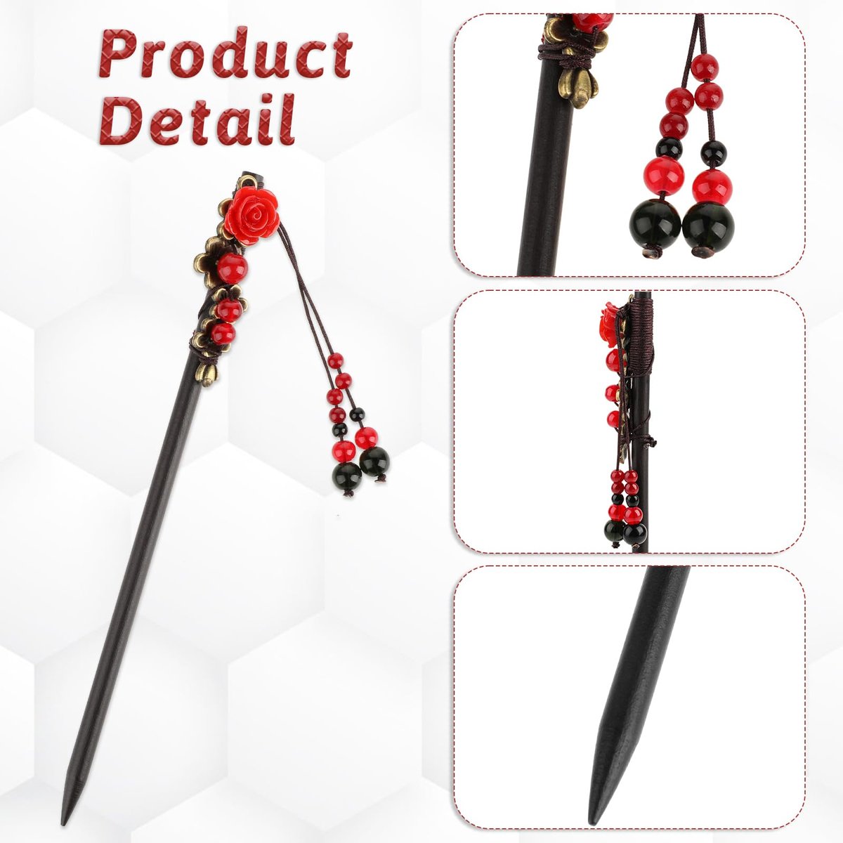2 Pack Chinese Hair Sticks - Retro Wooden Hairpins with Flower Design, Handmade Hair Chopsticks for Long Hair - görsel 5
