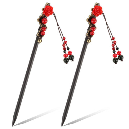 2 Pack Chinese Hair Sticks - Retro Wooden Hairpins with Flower Design, Handmade Hair Chopsticks for Long Hair