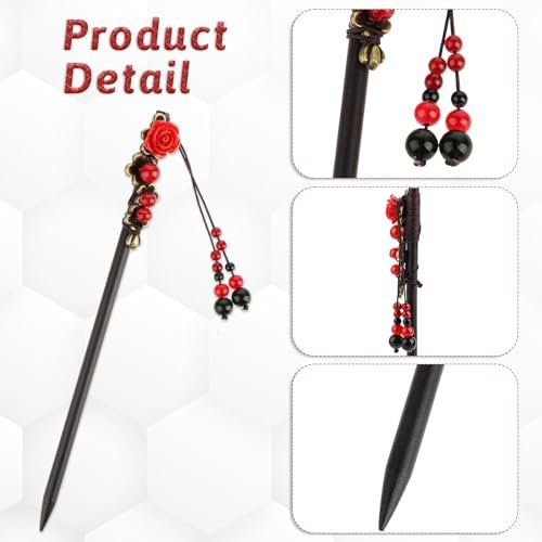 2 Pack Chinese Hair Sticks - Retro Wooden Hairpins with Flower Design, Handmade Hair Chopsticks for Long Hair - görsel 6
