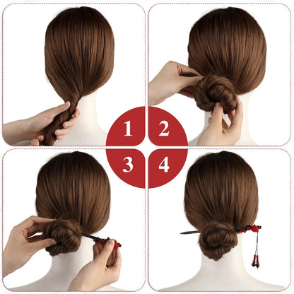 2 Pack Chinese Hair Sticks - Retro Wooden Hairpins with Flower Design, Handmade Hair Chopsticks for Long Hair