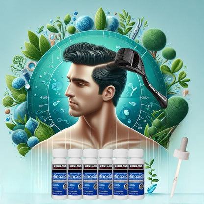 6-Pack Kirkland Minoxidil for Men Hair Regrowth Treatment, Extra Strength 5% Topical Solution, 6 Months Supply with Dropper and Microneedle Roller Avelisse