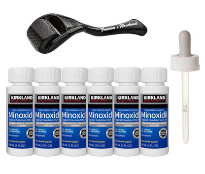 6-Pack Kirkland Minoxidil for Men Hair Regrowth Treatment, Extra Strength 5% Topical Solution, 6 Months Supply with Dropper and Microneedle Roller Avelisse