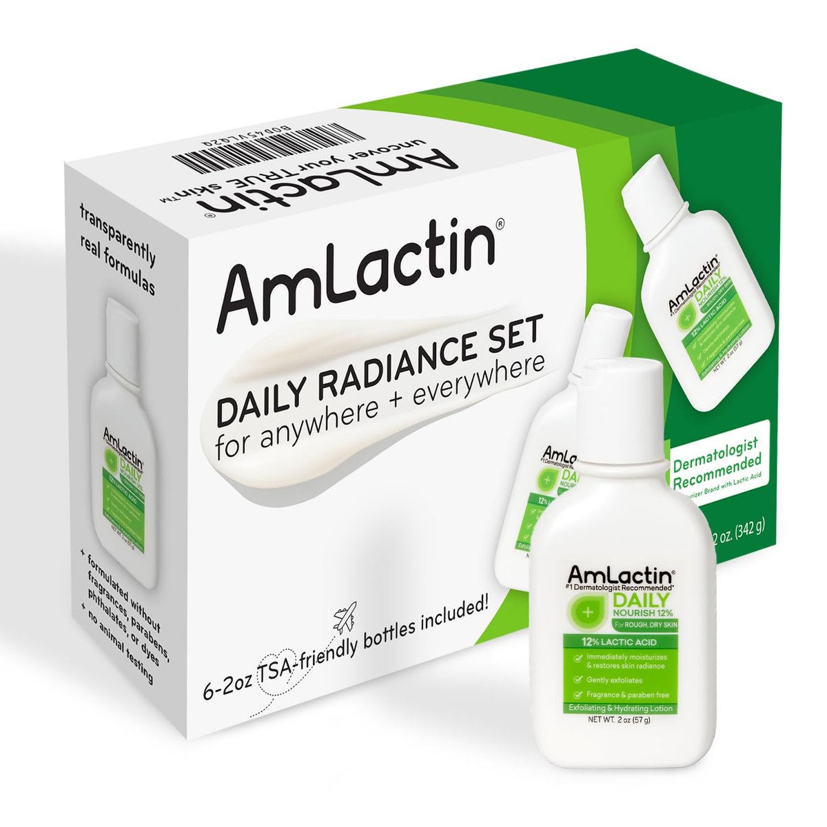 AmLactin Daily Nourish Therapeutic Body Lotion for Dry Skin – No-Scrub Exfoliator & Moisturizer with 12% Lactic Acid, 2 Fl Oz (Pack of 6) Avelisse