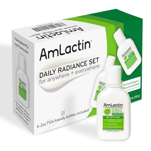 AmLactin Daily Nourish Therapeutic Body Lotion for Dry Skin – No-Scrub Exfoliator & Moisturizer with 12% Lactic Acid, 2 Fl Oz (Pack of 6) Avelisse