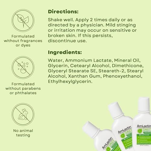 AmLactin Daily Nourish Therapeutic Body Lotion for Dry Skin – No-Scrub Exfoliator & Moisturizer with 12% Lactic Acid, 2 Fl Oz (Pack of 6) Avelisse