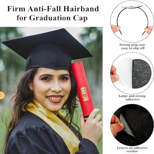 JOYRUBY Graduation Cap Headband – Firm Anti-Fall Hair Band for Graduation Cap Insert, Black Hairstyle DIY Graduates Gifts Hat Accessories for Students, Women (GradCap Not Included) - görsel 4