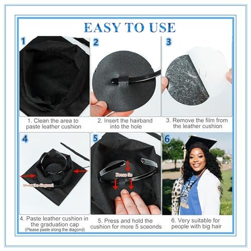 JOYRUBY Graduation Cap Headband – Firm Anti-Fall Hair Band for Graduation Cap Insert, Black Hairstyle DIY Graduates Gifts Hat Accessories for Students, Women (GradCap Not Included) - görsel 8