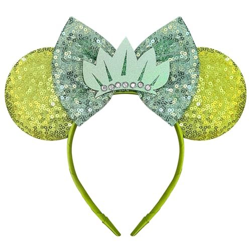 Nahalesy Green Mouse Ears Princess Headband for Women – Sequin Bow Adult Hair Accessory Avelisse