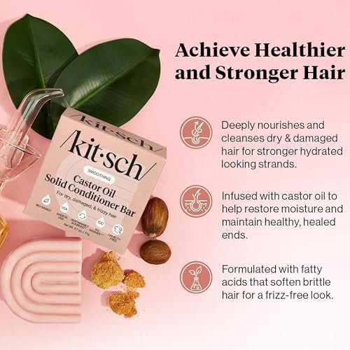 Kitsch Castor Oil Conditioner Bar Soap – Hydrating & Moisturizing Solid Conditioner for Hair Growth & Scalp Nourishment – Silicone & Paraben-Free, Vegan, Made in USA – 2.7 oz - görsel 3