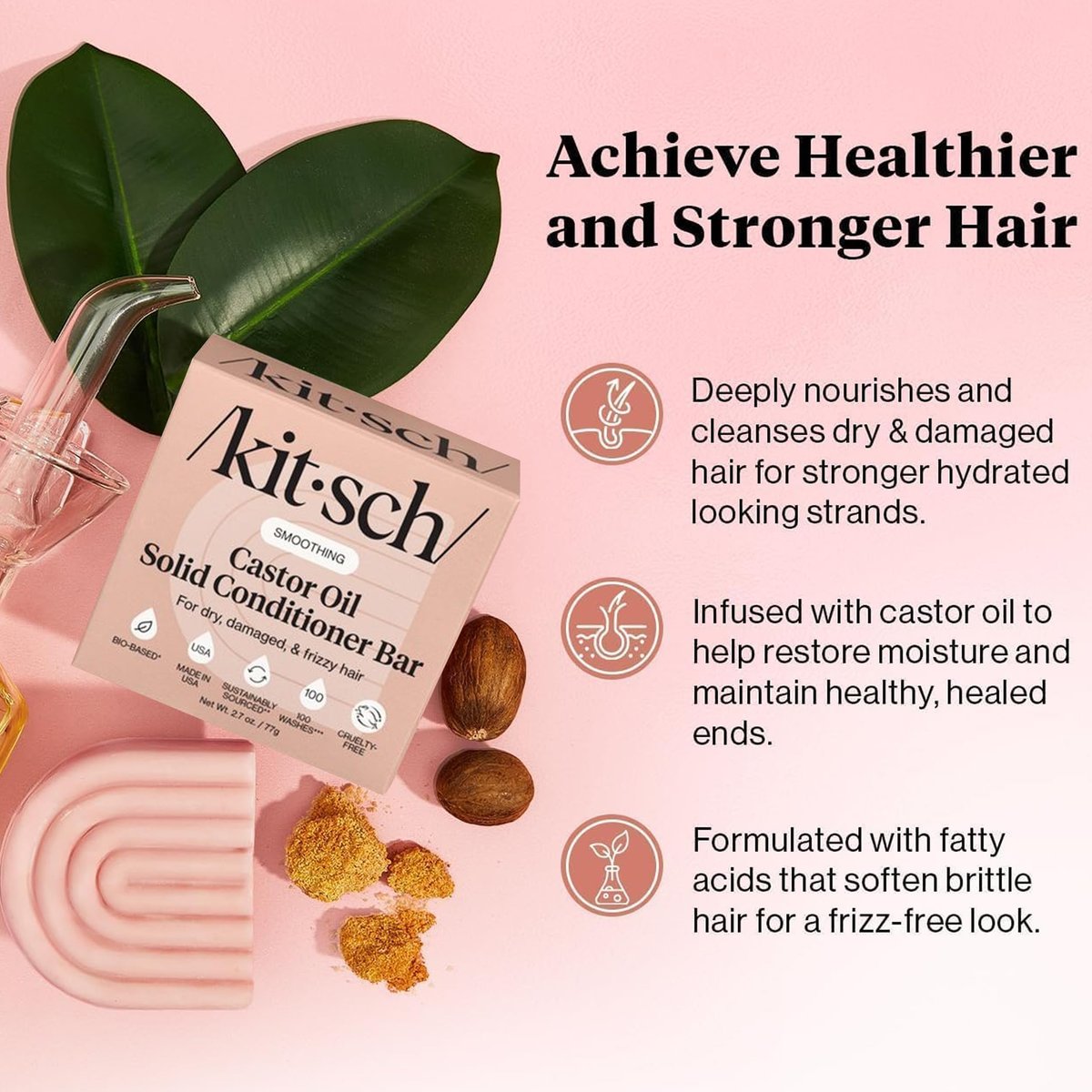 Kitsch Castor Oil Conditioner Bar Soap – Hydrating & Moisturizing Solid Conditioner for Hair Growth & Scalp Nourishment – Silicone & Paraben-Free, Vegan, Made in USA – 2.7 oz - görsel 4