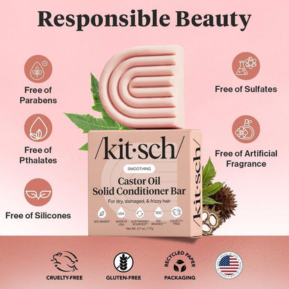 Kitsch Castor Oil Conditioner Bar Soap – Hydrating & Moisturizing Solid Conditioner for Hair Growth & Scalp Nourishment – Silicone & Paraben-Free, Vegan, Made in USA – 2.7 oz