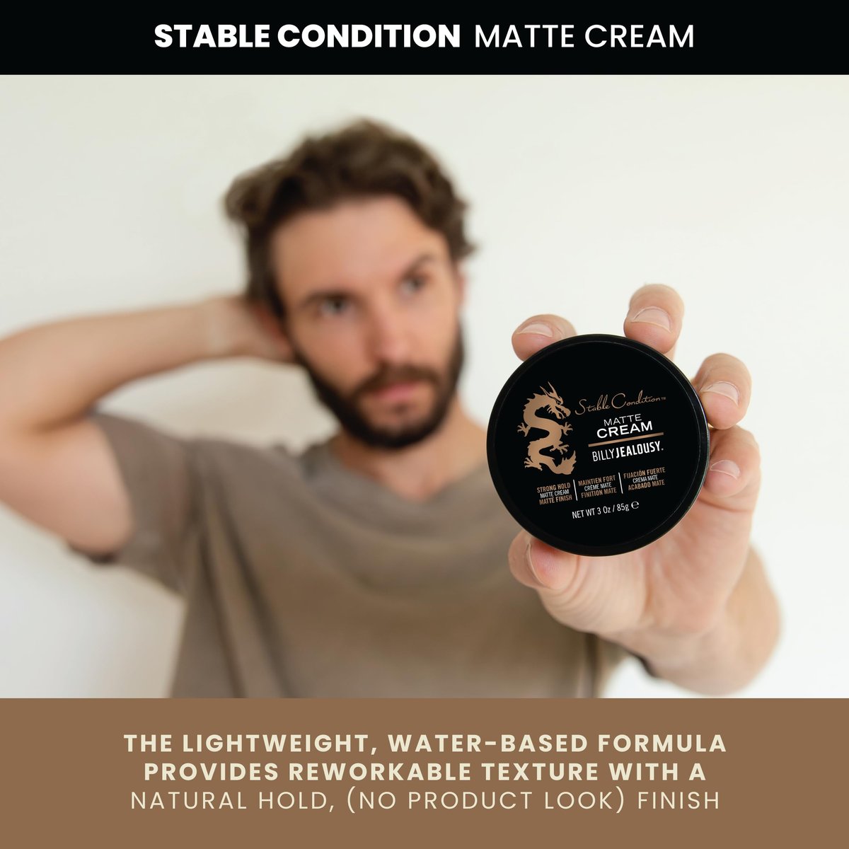 Billy Jealousy Stable Condition Matte Cream for Men – Natural Hold, Lightweight, Water-Based Hair Styling with Vanilla & White Musk Scent, 3 oz Avelisse