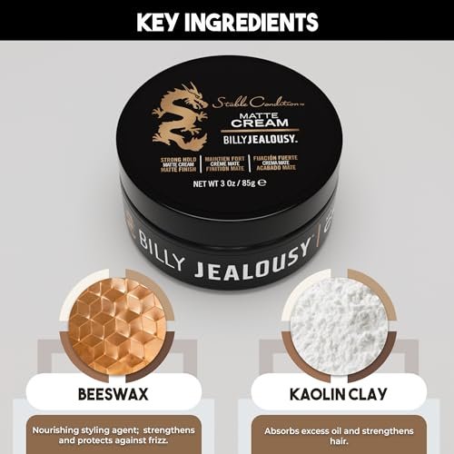 Billy Jealousy Stable Condition Matte Cream for Men – Natural Hold, Lightweight, Water-Based Hair Styling with Vanilla & White Musk Scent, 3 oz Avelisse