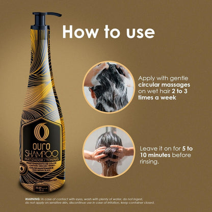OURO Black Shampoo - Toning Color Depositing Shampoo for Dark Brown and Black Hair - 33.8 oz (1000 ml) - Mexico