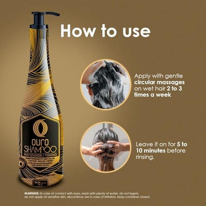 OURO Black Shampoo - Toning Color Depositing Shampoo for Dark Brown and Black Hair - 33.8 oz (1000 ml) - Mexico