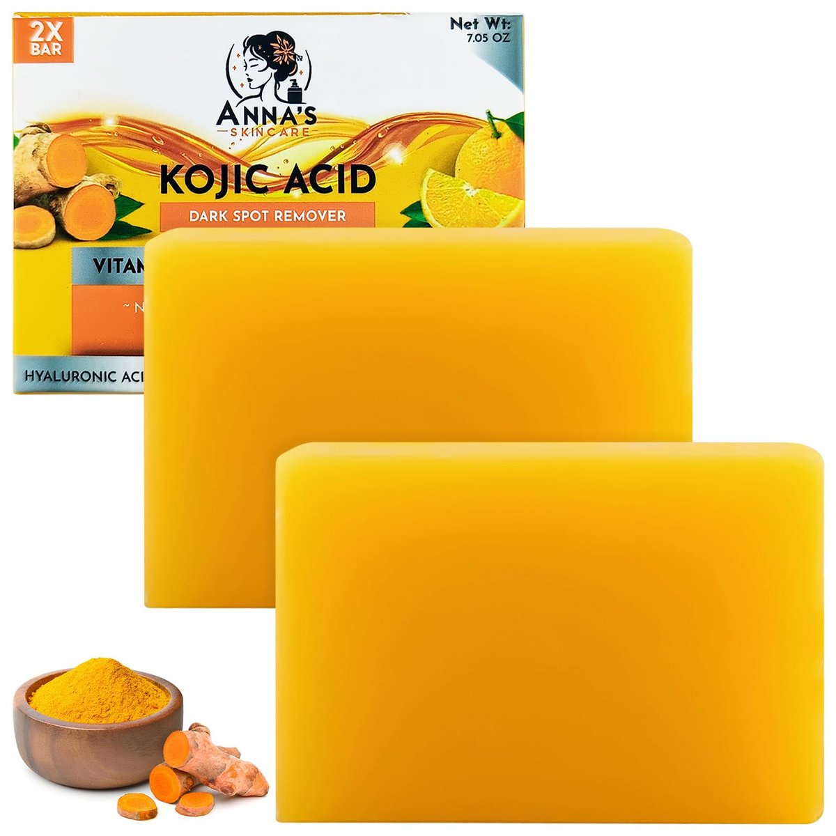 Anna's Skincare Kojic Acid Turmeric Soap Bar - 2-Pack for Radiant Complexion & Natural Glow - görsel 1