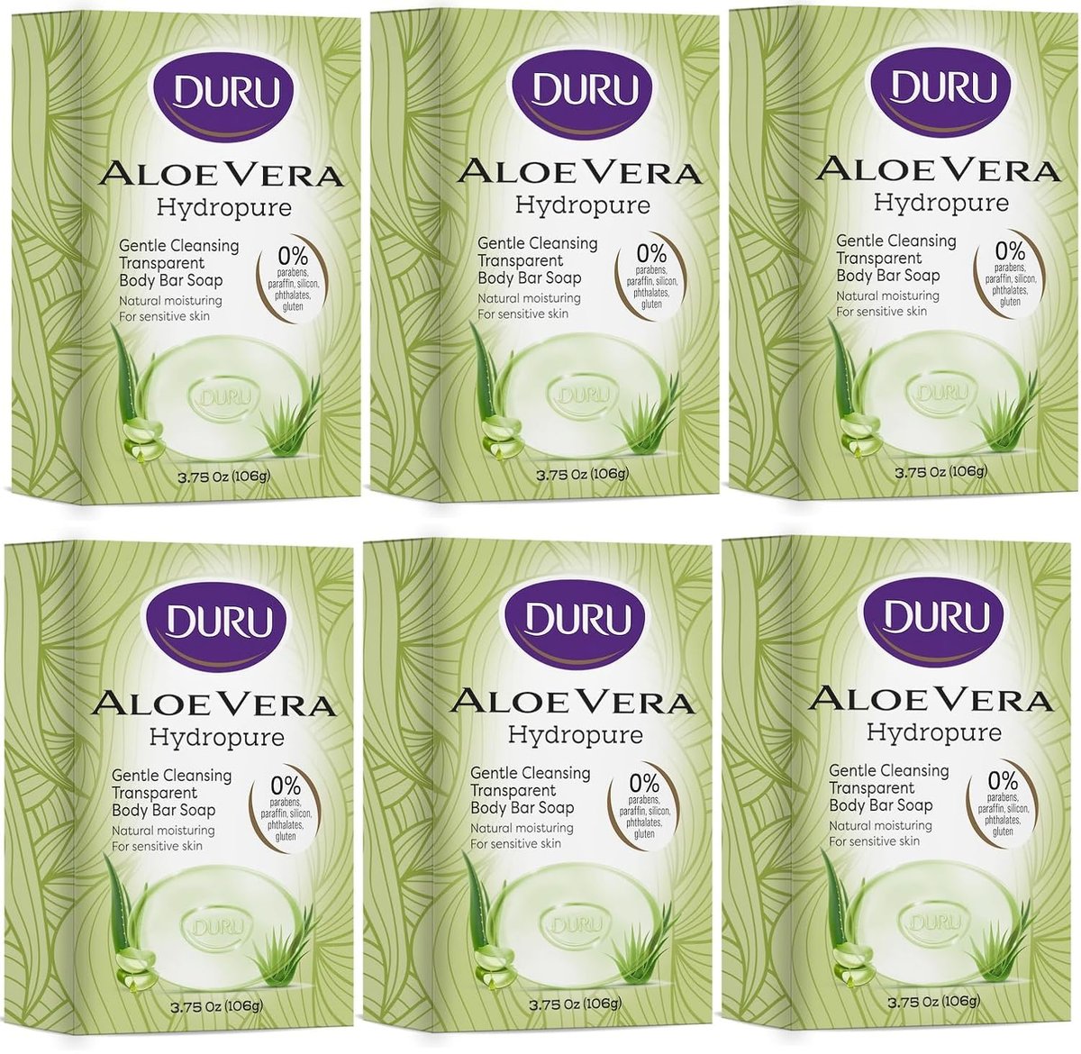 Duru Aloe Vera Glycerin Bar Soap - Moisturizing, Vegan, Paraben-Free, for Sensitive Skin - Pack of 6 Avelisse
