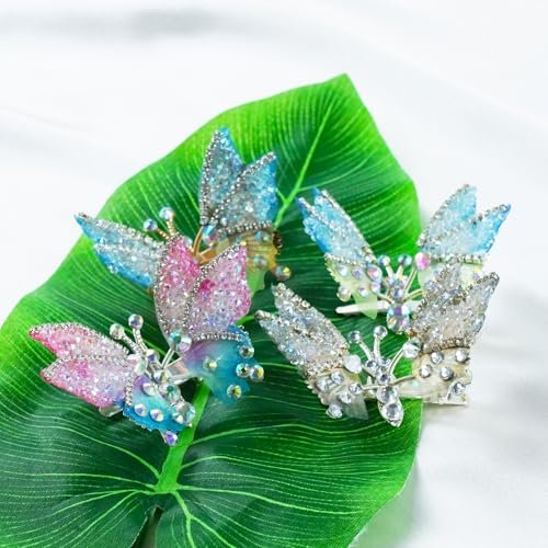 4Pcs Flying Butterfly Hairclips for Girls - Cute Moving Wings 3D Butterfly Hairpins with Glitter Rhinestones Barrettes Hair Accessories Avelisse