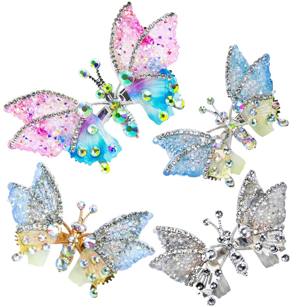 4Pcs Flying Butterfly Hairclips for Girls - Cute Moving Wings 3D Butterfly Hairpins with Glitter Rhinestones Barrettes Hair Accessories Avelisse