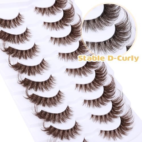 Zegaine Brown Cat Eye Lashes – Wispy Faux Mink False Lashes, Clear Band, 20mm (9 Pairs) - görsel 10