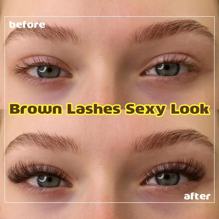 Zegaine Brown Cat Eye Lashes – Wispy Faux Mink False Lashes, Clear Band, 20mm (9 Pairs) - görsel 7
