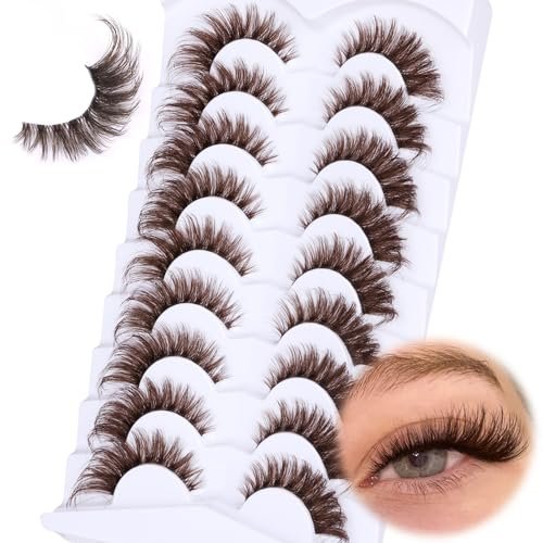 Zegaine Brown Cat Eye Lashes – Wispy Faux Mink False Lashes, Clear Band, 20mm (9 Pairs) - görsel 2