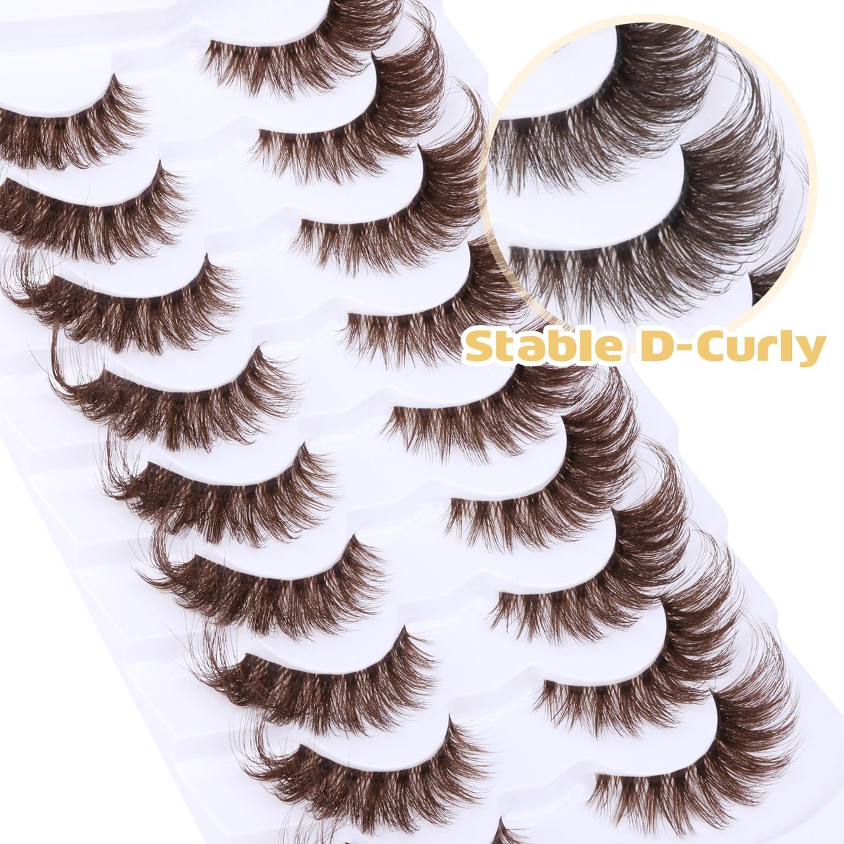 Zegaine Brown Cat Eye Lashes – Wispy Faux Mink False Lashes, Clear Band, 20mm (9 Pairs) - görsel 9