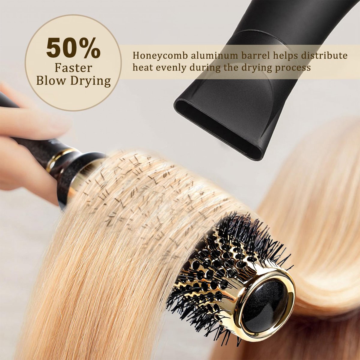 SHINLEA Small Round Hair Brush for Short Hair - 1.3 Inch Aluminum Roller Brush for Blow Drying, Salon Hairbrush for Curly and Straight Hair - görsel 8