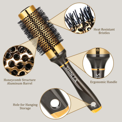 SHINLEA Small Round Hair Brush for Short Hair - 1.3 Inch Aluminum Roller Brush for Blow Drying, Salon Hairbrush for Curly and Straight Hair