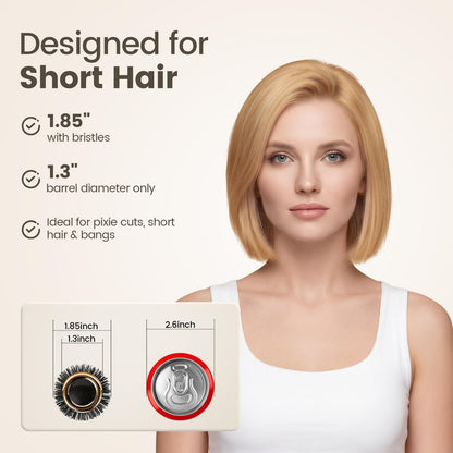 SHINLEA Small Round Hair Brush for Short Hair - 1.3 Inch Aluminum Roller Brush for Blow Drying, Salon Hairbrush for Curly and Straight Hair