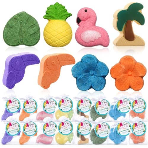 Lounsweer 48 Sets Hawaiian Luau Party Favor Bath Bombs – Tropical Flamingo & Pineapple Scented Bath Bombs with Organza Bags for Summer Holiday Gifts, Birthday, Wedding, and Party Favors - görsel 2