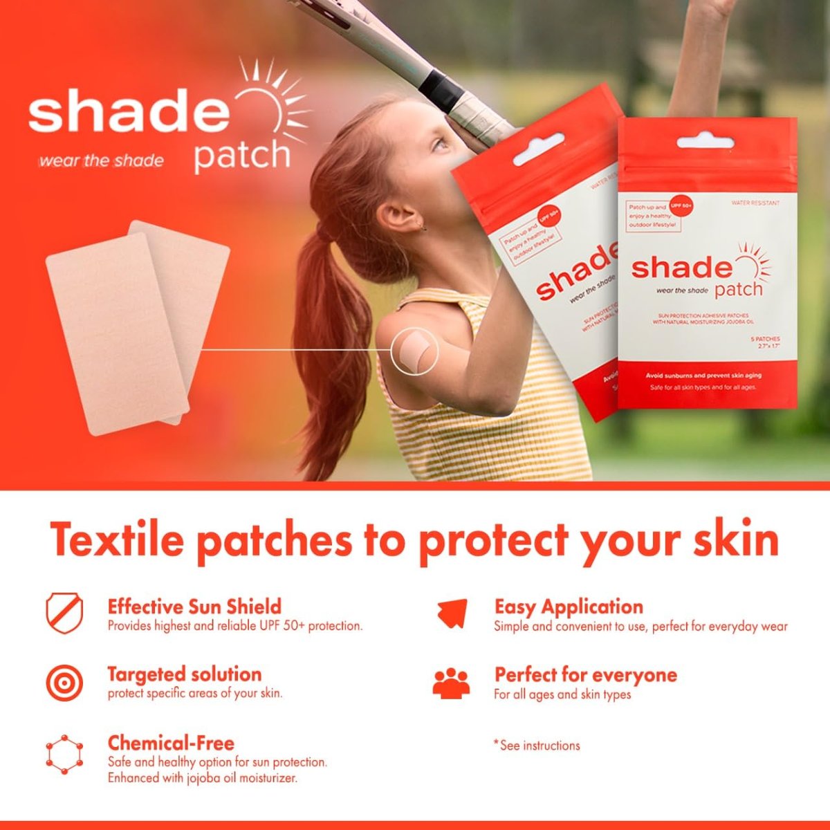 Shade Patch UPF 50+ Sunscreen Sun Patch – Chemical-Free UV Protection Patches for Targeted Skin Areas (5 Pack, Natural) Avelisse
